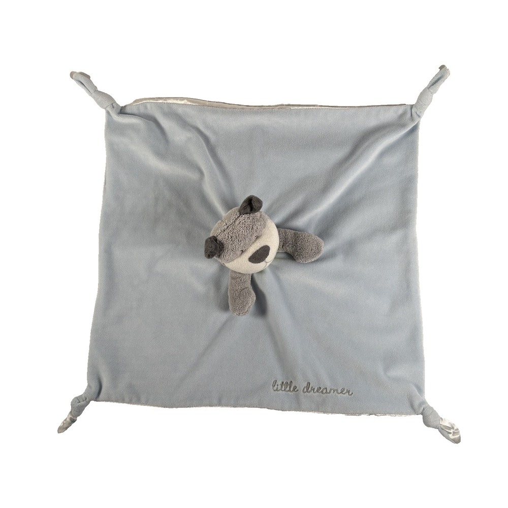 Carter's Little Dreamer Gray Dog Blue Security Blanket Satin Back Lovey Rattle